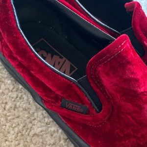 Vans Dark Red Velvet Slip On’s